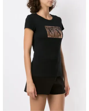 Armani Exchange スパンコール刺繍入り クルーネックTシャツ - ブラック - サムネイル3