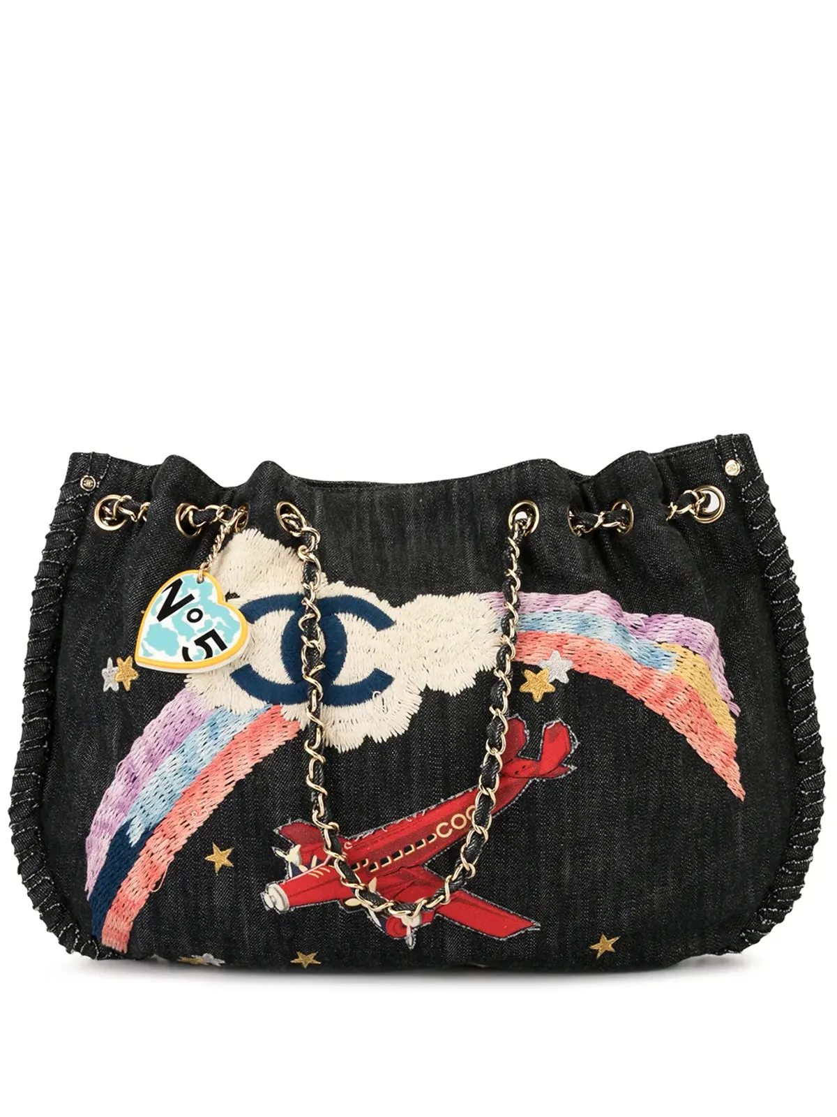 CHANEL ビンテージ 虹色刺繍トート - 画像1