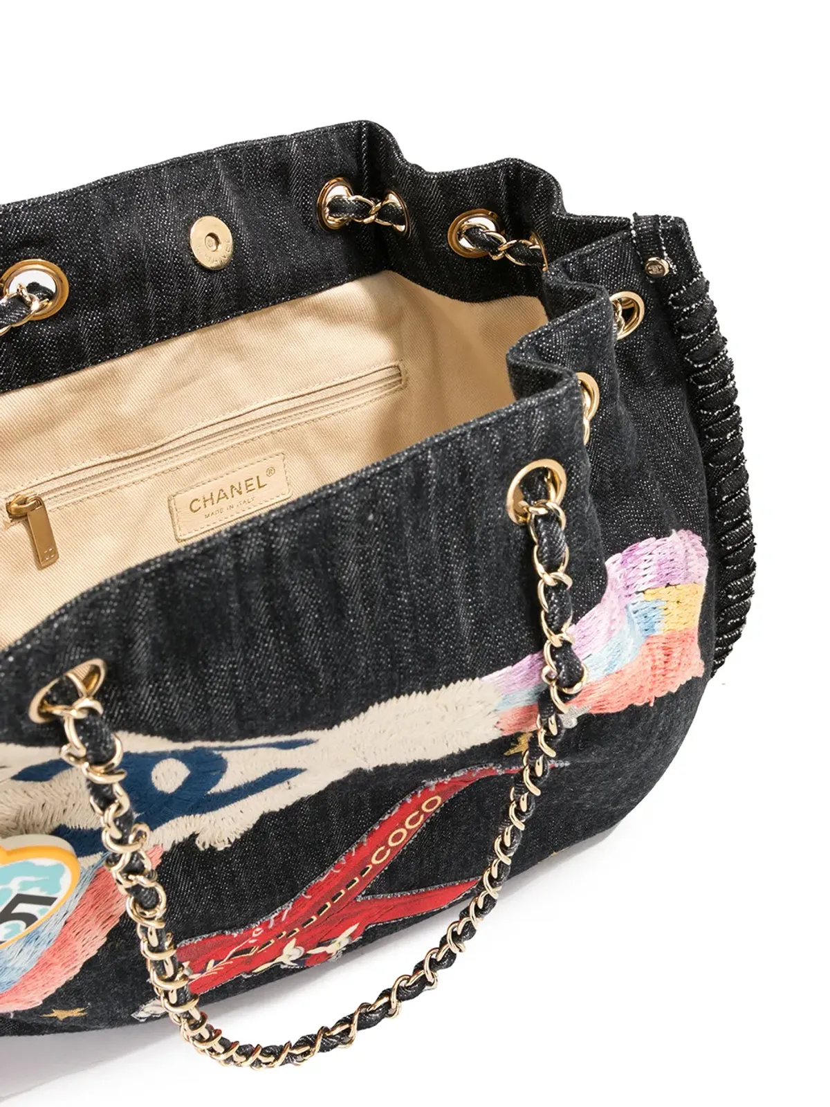 CHANEL ビンテージ 虹色刺繍トート - 画像5