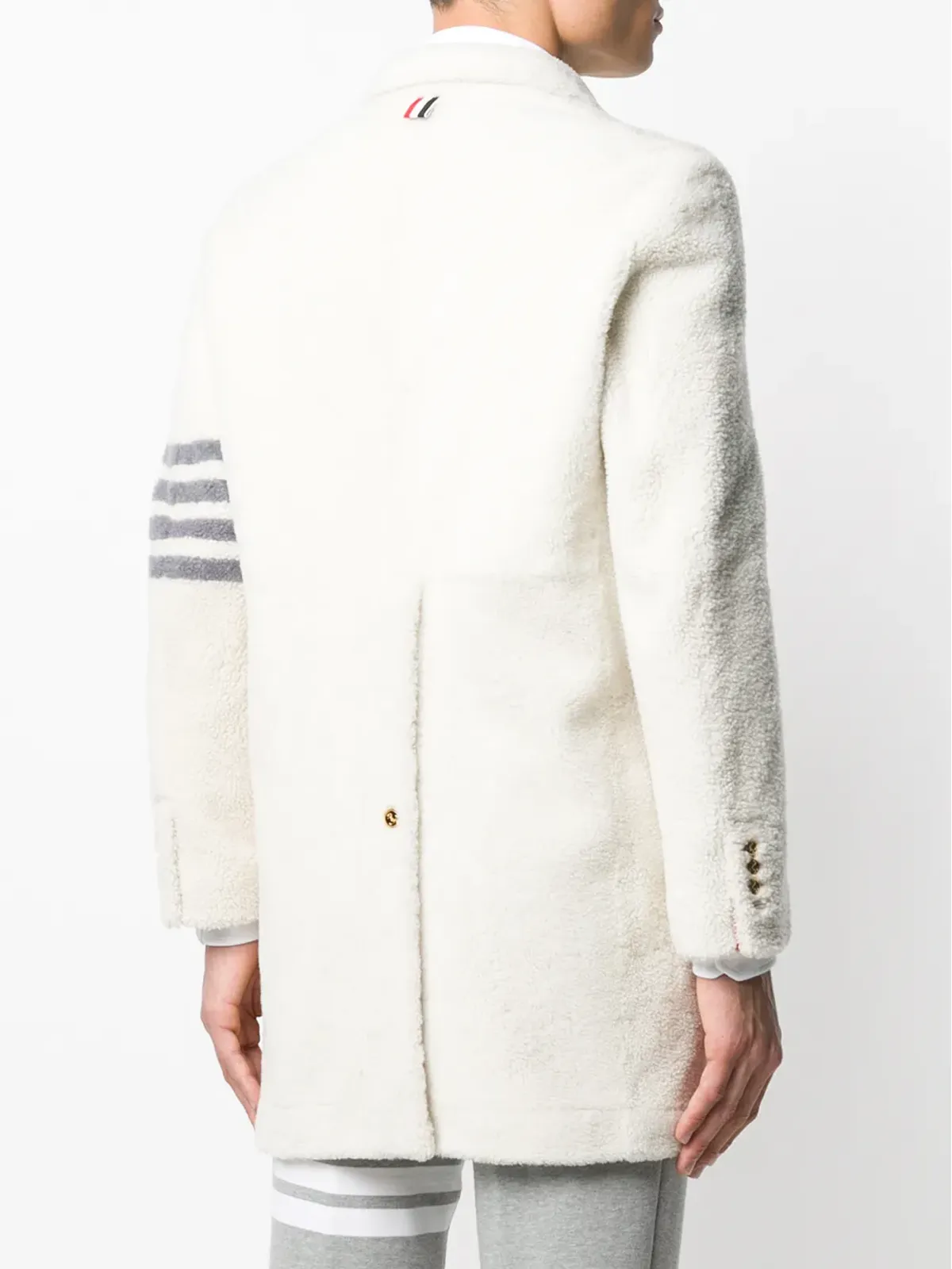 Thom Browne 4バー シアリング・サック・オーバーコート（ホワイト） - 画像4