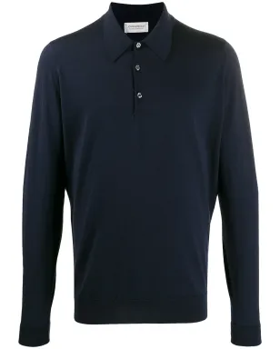John Smedley ミッドナイトブルー ウール製ニットポロシャツ - サムネイル1