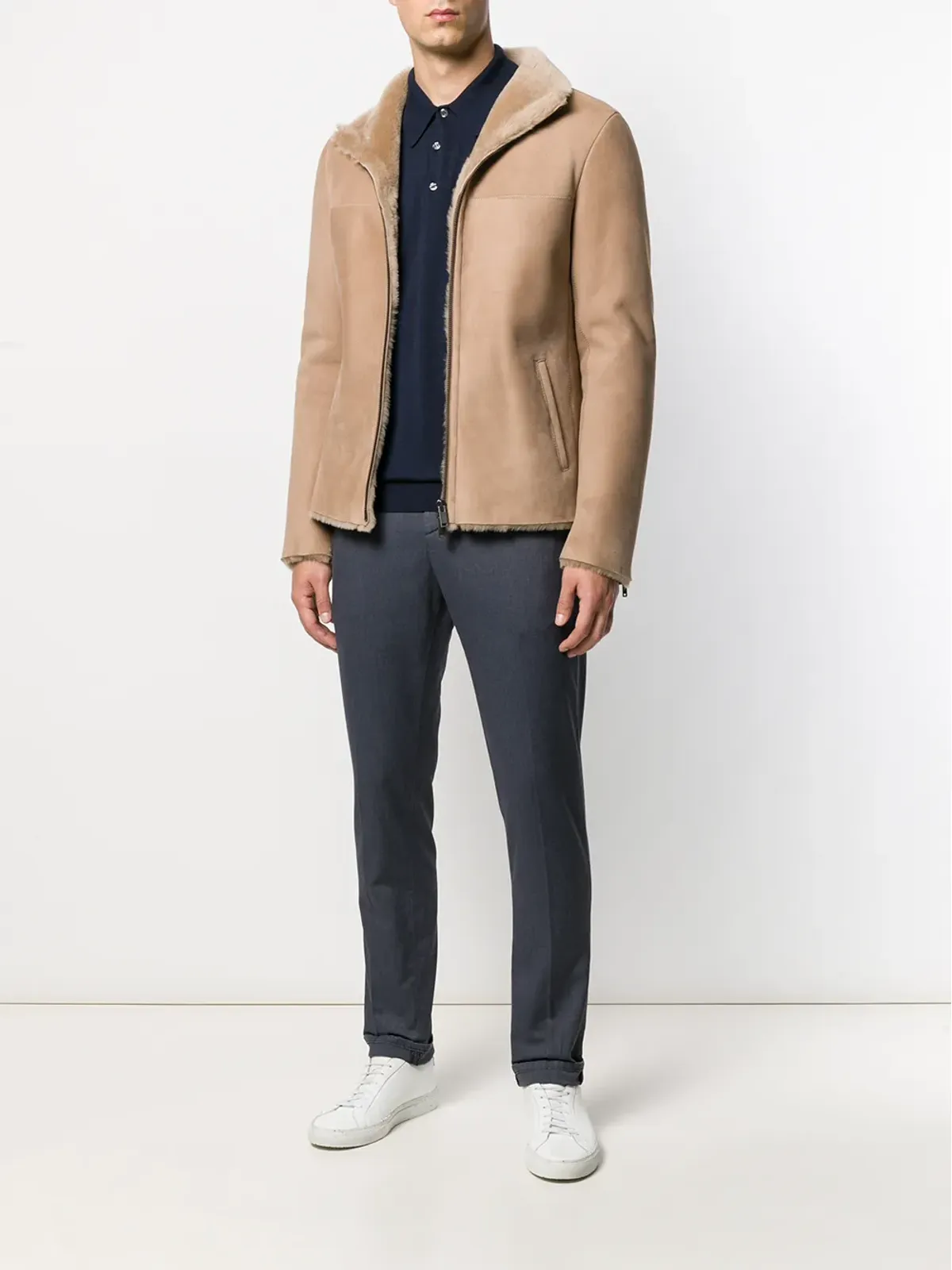 John Smedley ミッドナイトブルー ウール製ニットポロシャツ - 画像2