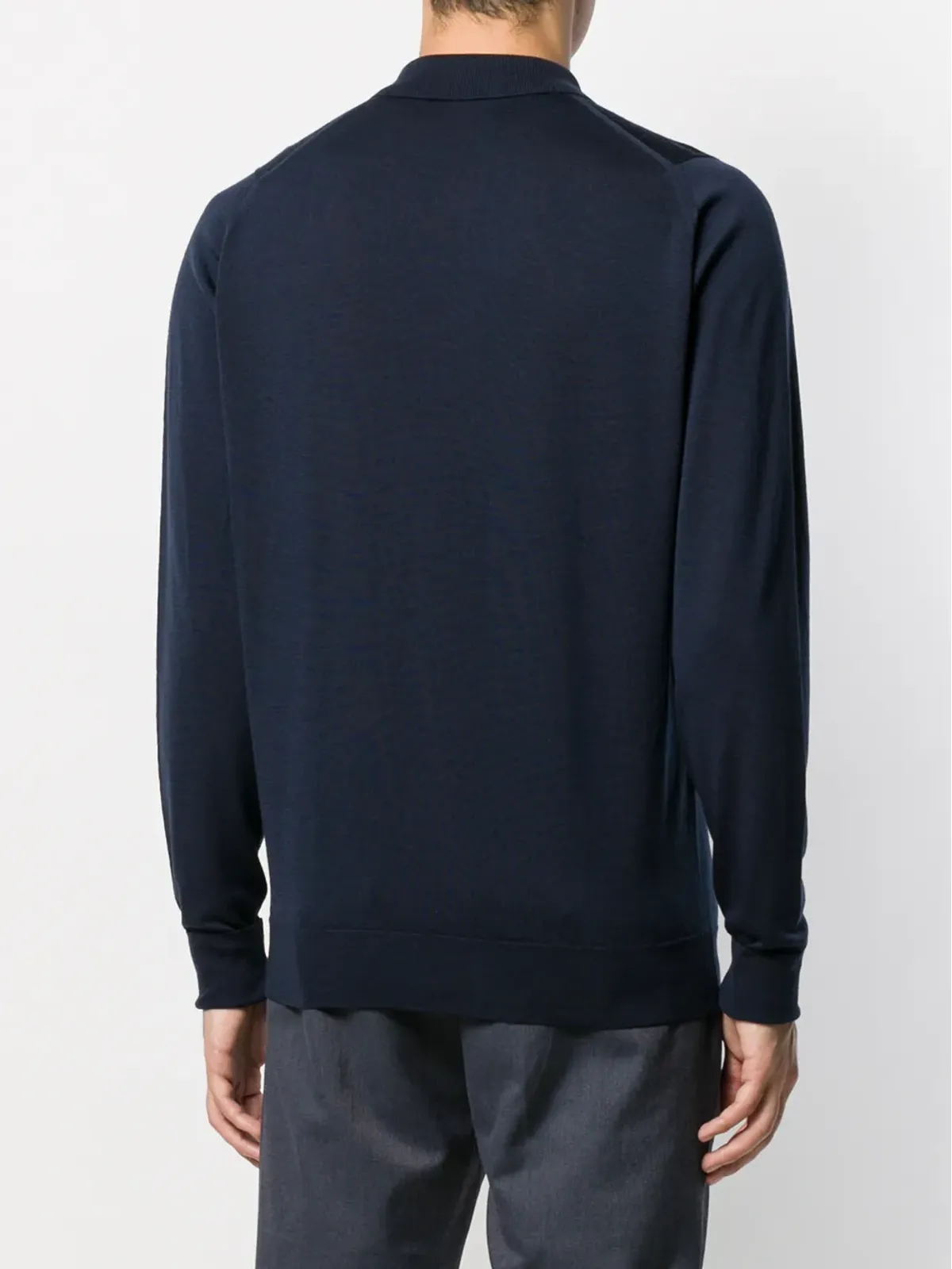 John Smedley ミッドナイトブルー ウール製ニットポロシャツ - 画像4