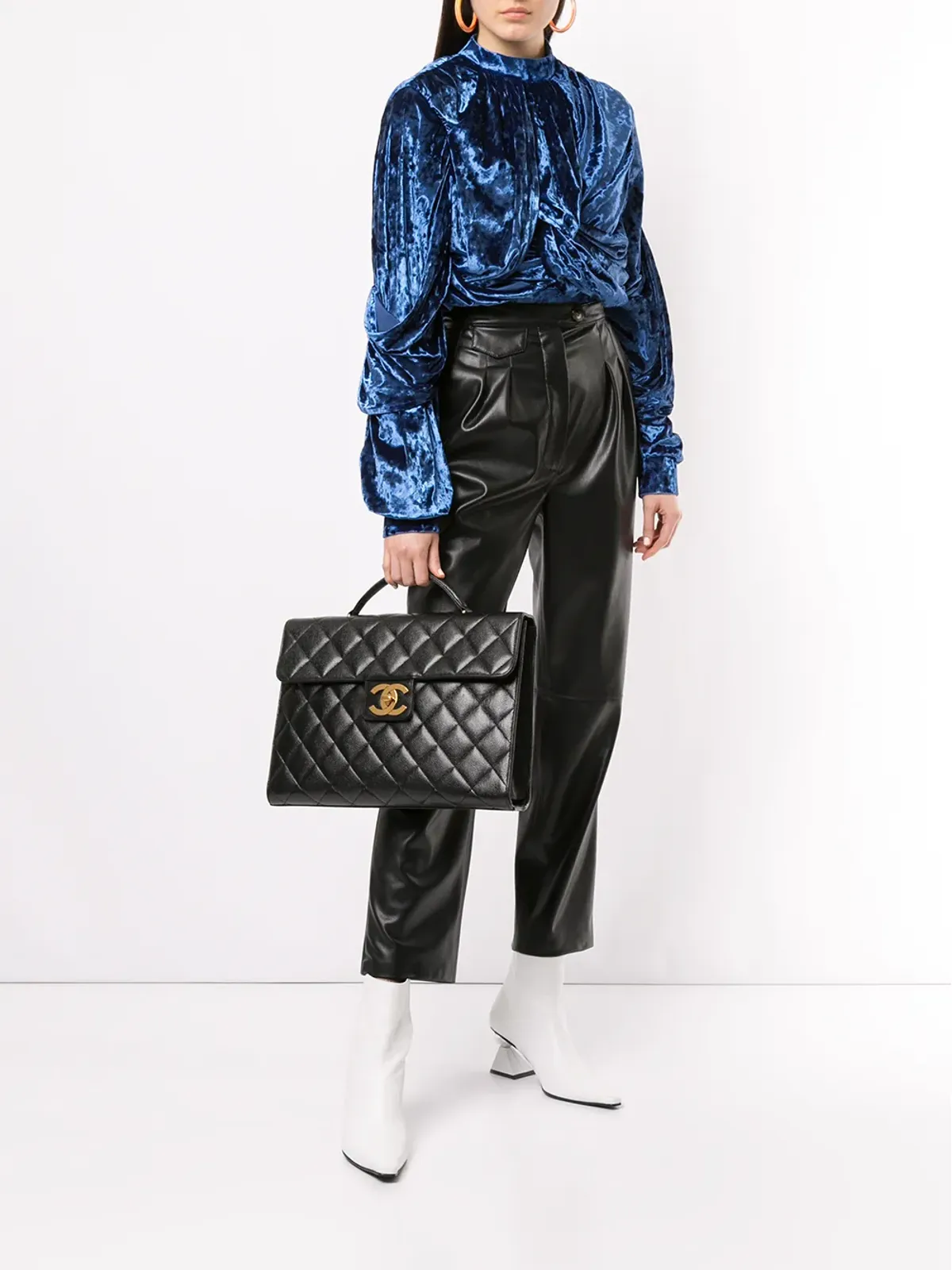 CHANEL ビンテージ 1995 ダイヤモンドキルティング CC ブリーフケース - ブラック - 画像2