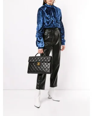 CHANEL ビンテージ 1995 ダイヤモンドキルティング CC ブリーフケース - ブラック - サムネイル2