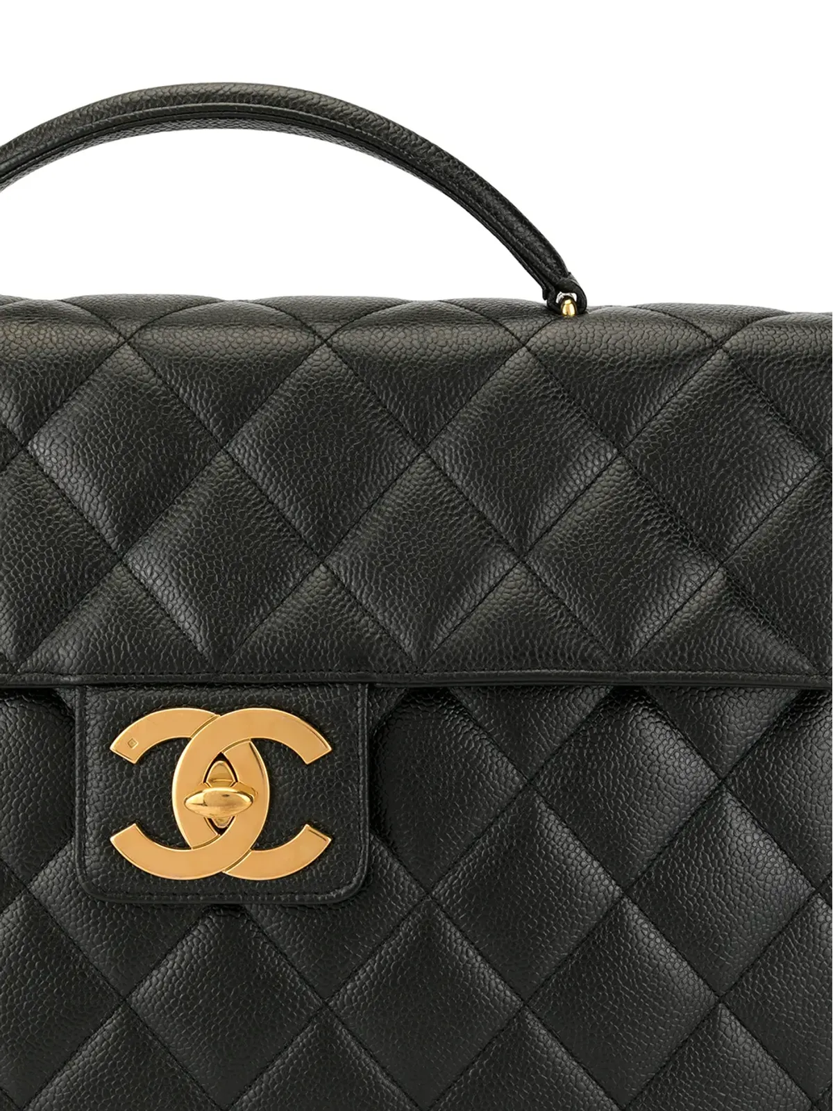 CHANEL ビンテージ 1995 ダイヤモンドキルティング CC ブリーフケース - ブラック - 画像4