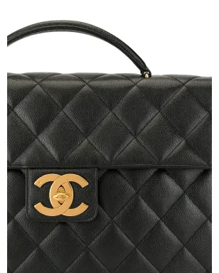CHANEL ビンテージ 1995 ダイヤモンドキルティング CC ブリーフケース - ブラック - サムネイル4