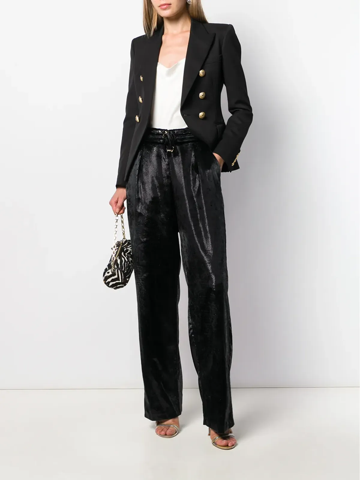 Balmain イリデセント ドローストリング トラウザー ブラック - 画像2