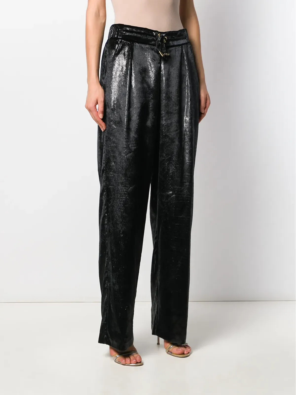 Balmain イリデセント ドローストリング トラウザー ブラック - 画像3