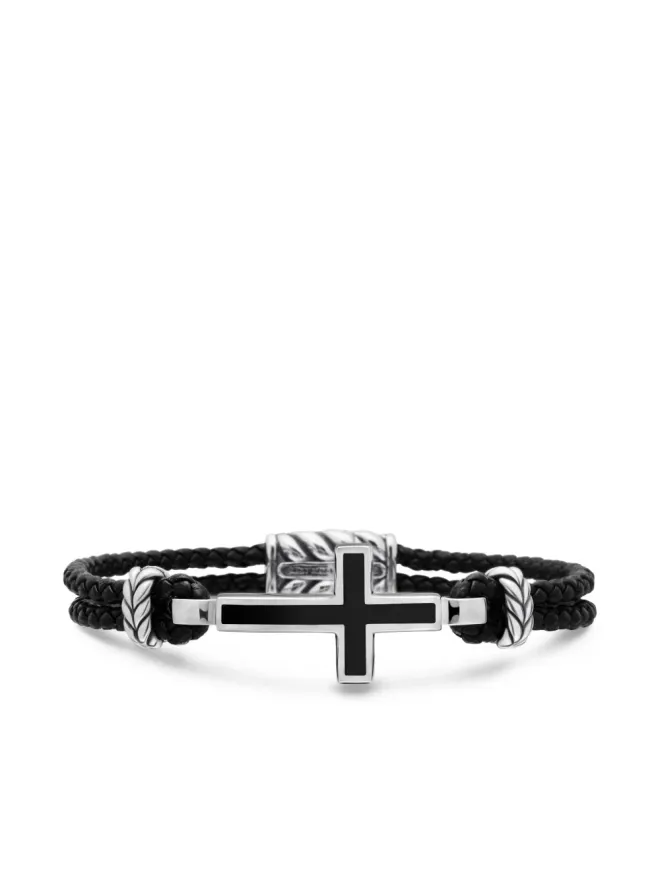 David Yurman David Yurman スターリングシルバー エキゾチックストーン クロス レザーブレスレット 3mm ブラックの商品画像