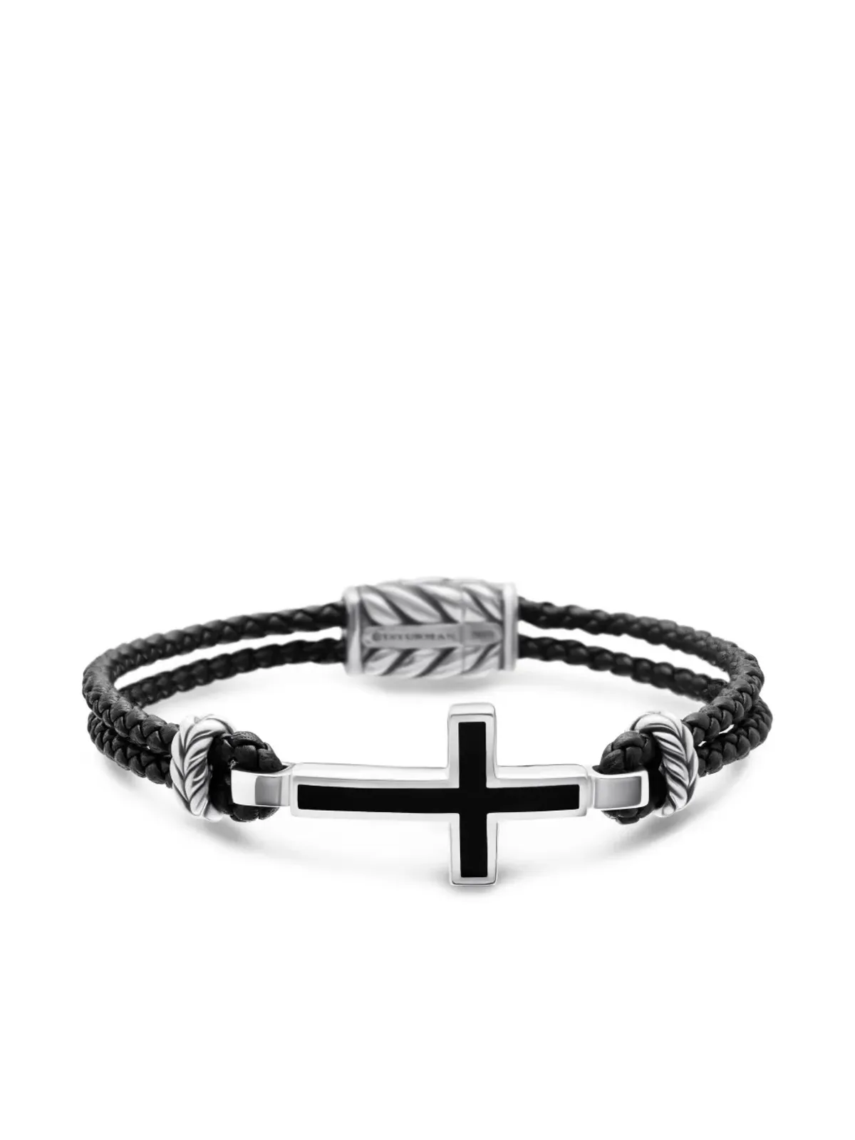 David Yurman スターリングシルバー エキゾチックストーン クロス レザーブレスレット 3mm ブラック - 画像5