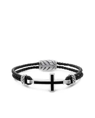 David Yurman スターリングシルバー エキゾチックストーン クロス レザーブレスレット 3mm ブラック - サムネイル5