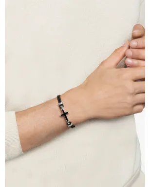 David Yurman スターリングシルバー エキゾチックストーン クロス レザーブレスレット 3mm ブラック - サムネイル2