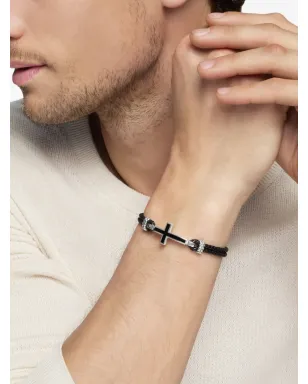 David Yurman スターリングシルバー エキゾチックストーン クロス レザーブレスレット 3mm ブラック - サムネイル3