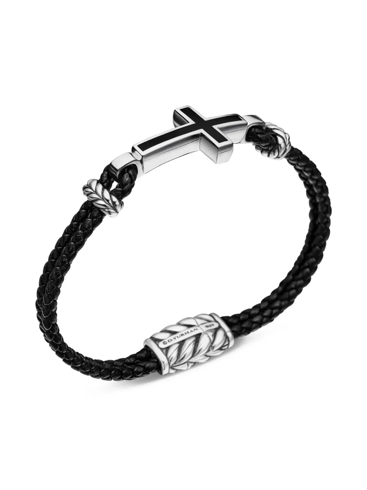 David Yurman スターリングシルバー エキゾチックストーン クロス レザーブレスレット 3mm ブラック - 画像4