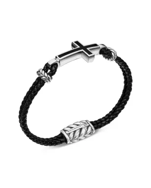 David Yurman スターリングシルバー エキゾチックストーン クロス レザーブレスレット 3mm ブラック - サムネイル4