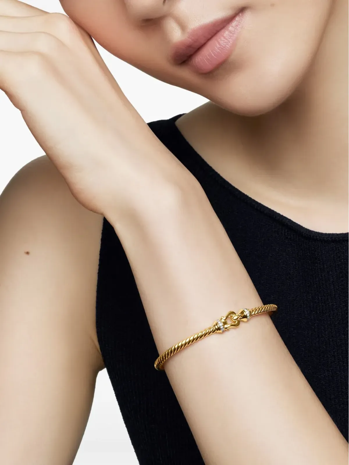 David Yurman 18kt イエローゴールド ケーブルスパイラ バックル ダイヤモンド ブレスレット - 画像3