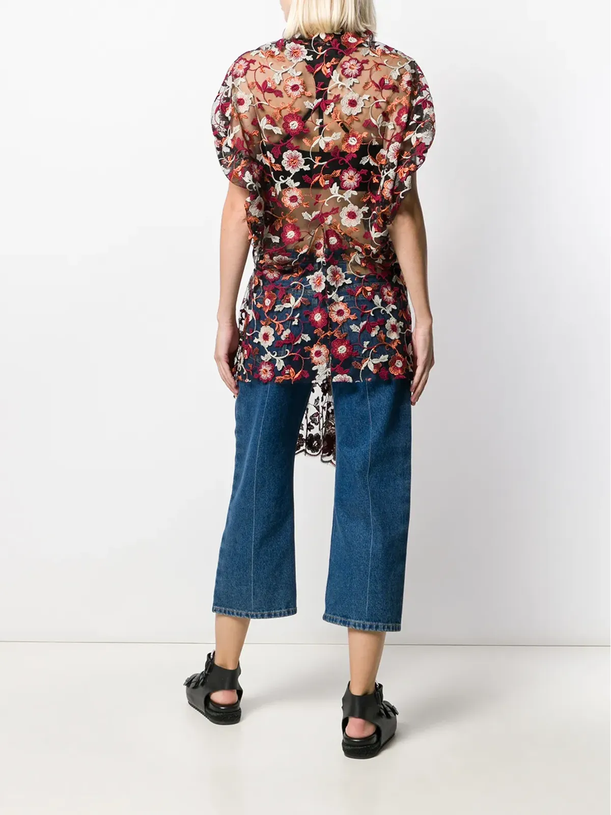 Junya Watanabe Comme des Garçons Pre-Owned 2000年代 フローラルネットドレス - ブラック - 画像4