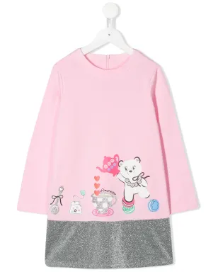 Simonetta glitter hem sweatshirt dress - Pink - サムネイル1