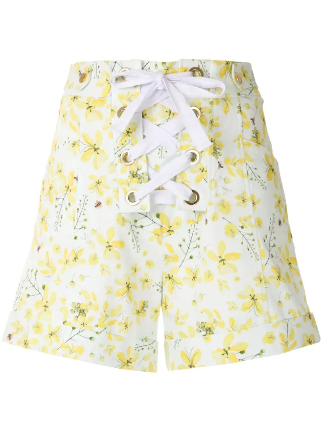Isolda Isolda 花柄プリント レースアップ付きショートパンツ - イエローの商品画像