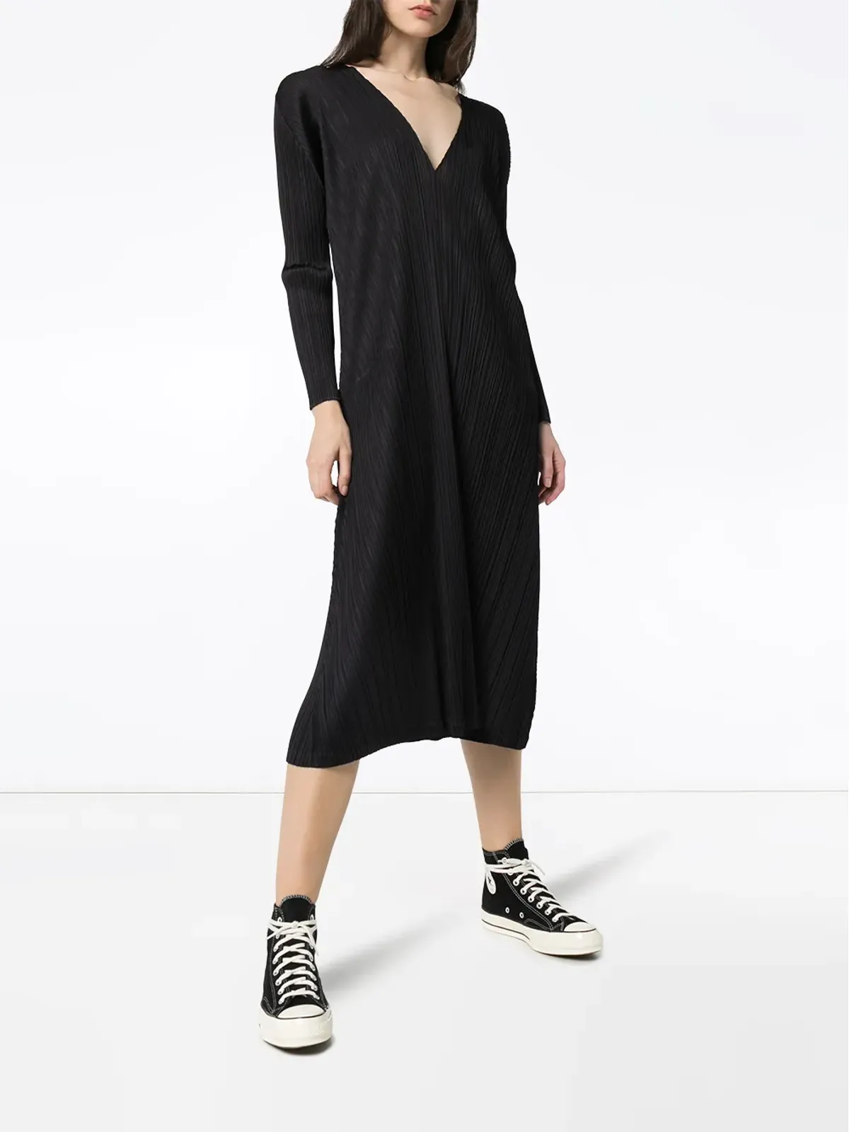 Pleats Please Issey Miyake Vネック プリーツ ミディドレス - 画像3
