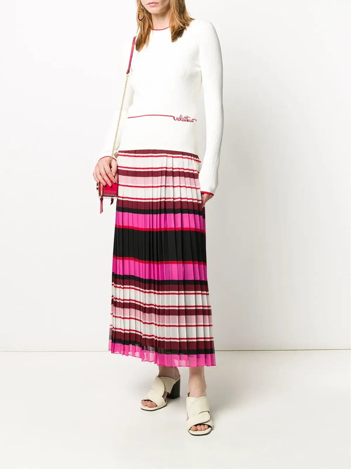 Valentino Garavani ストライププリーツシルクスカート - 画像2