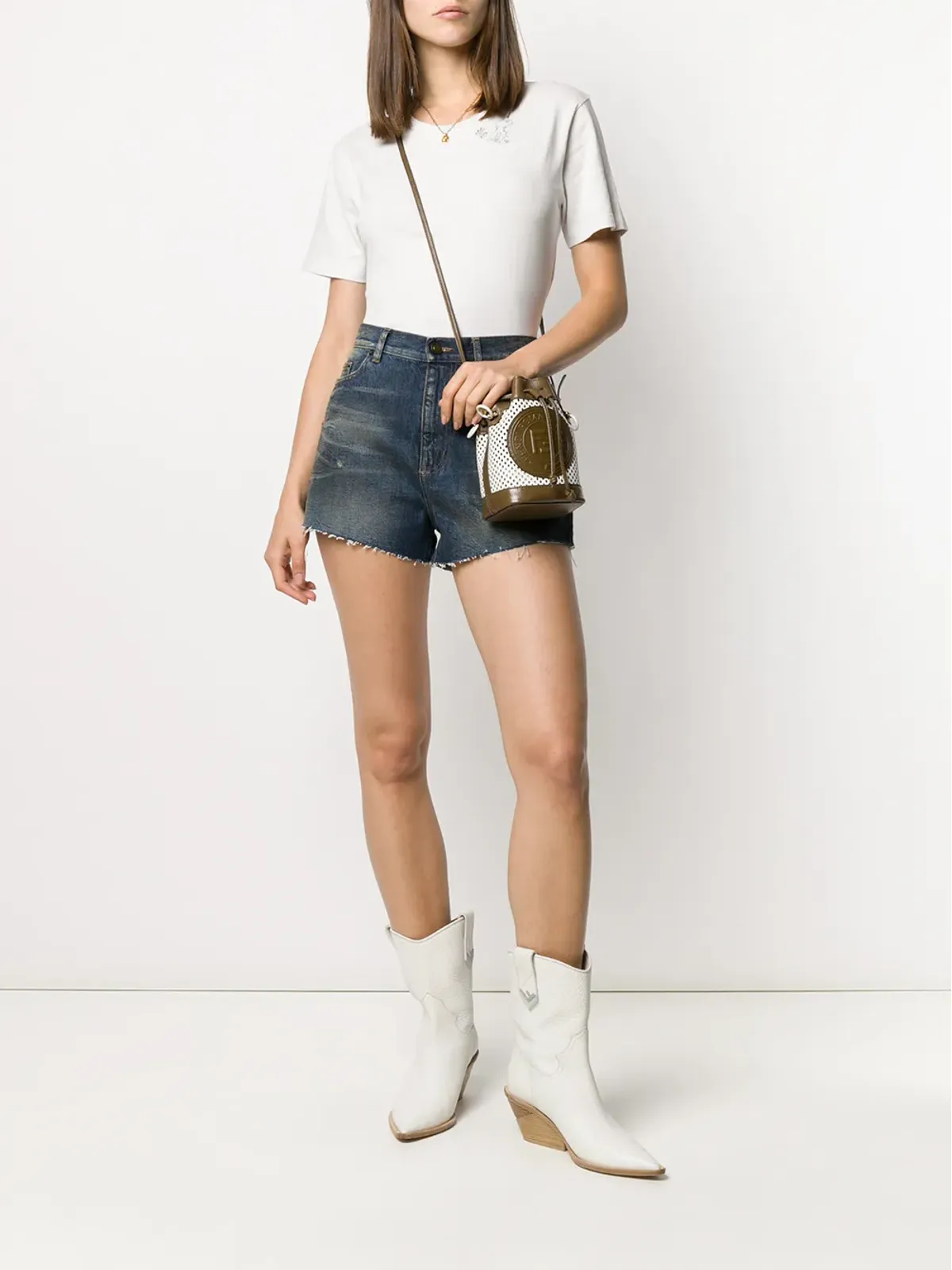 Saint Laurent ハイウエストデニムショートパンツ - 画像2