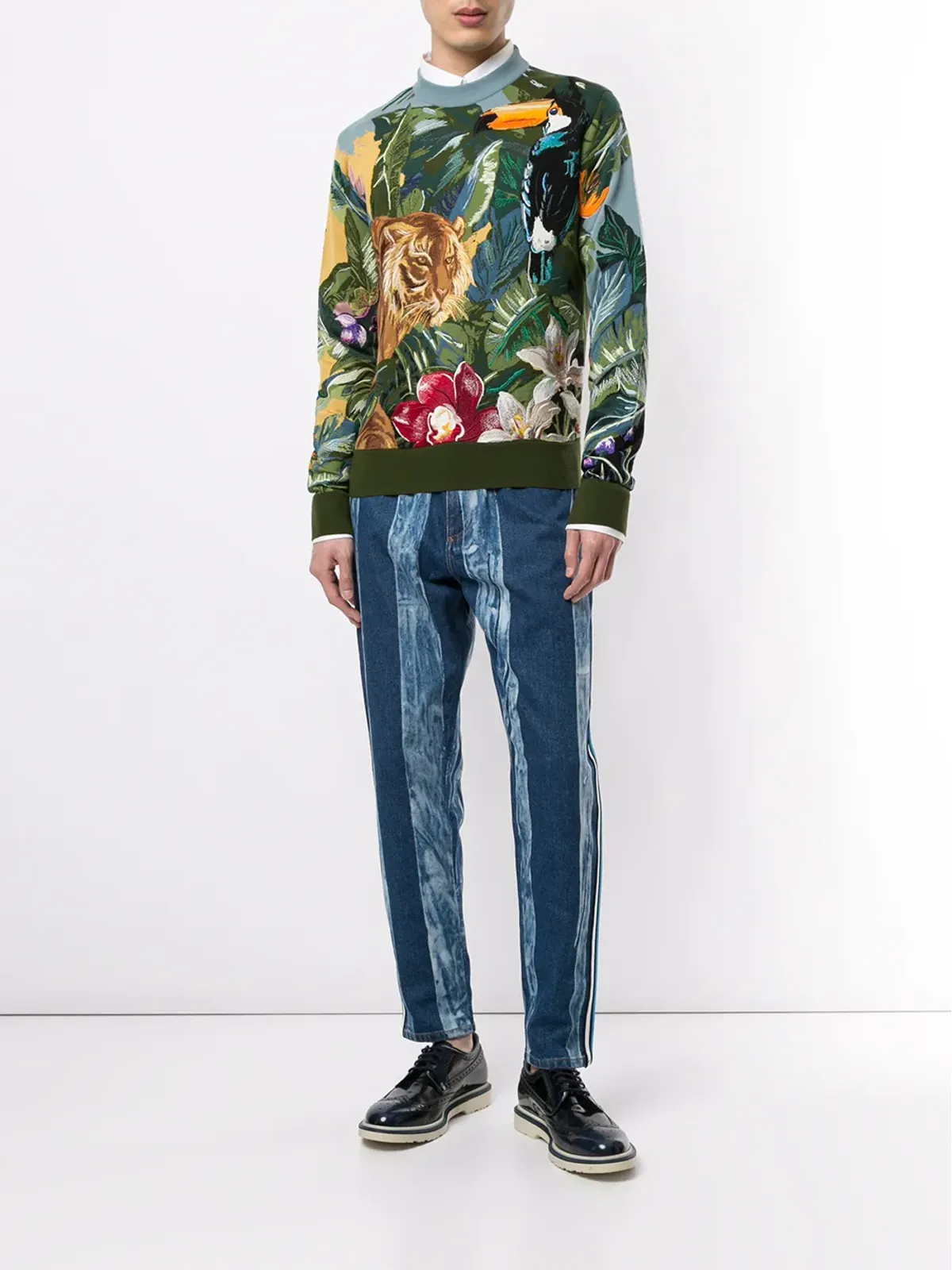Dolce & Gabbana ストライプ柄ウォッシュドデニムジーンズ（ブルー） - 画像2