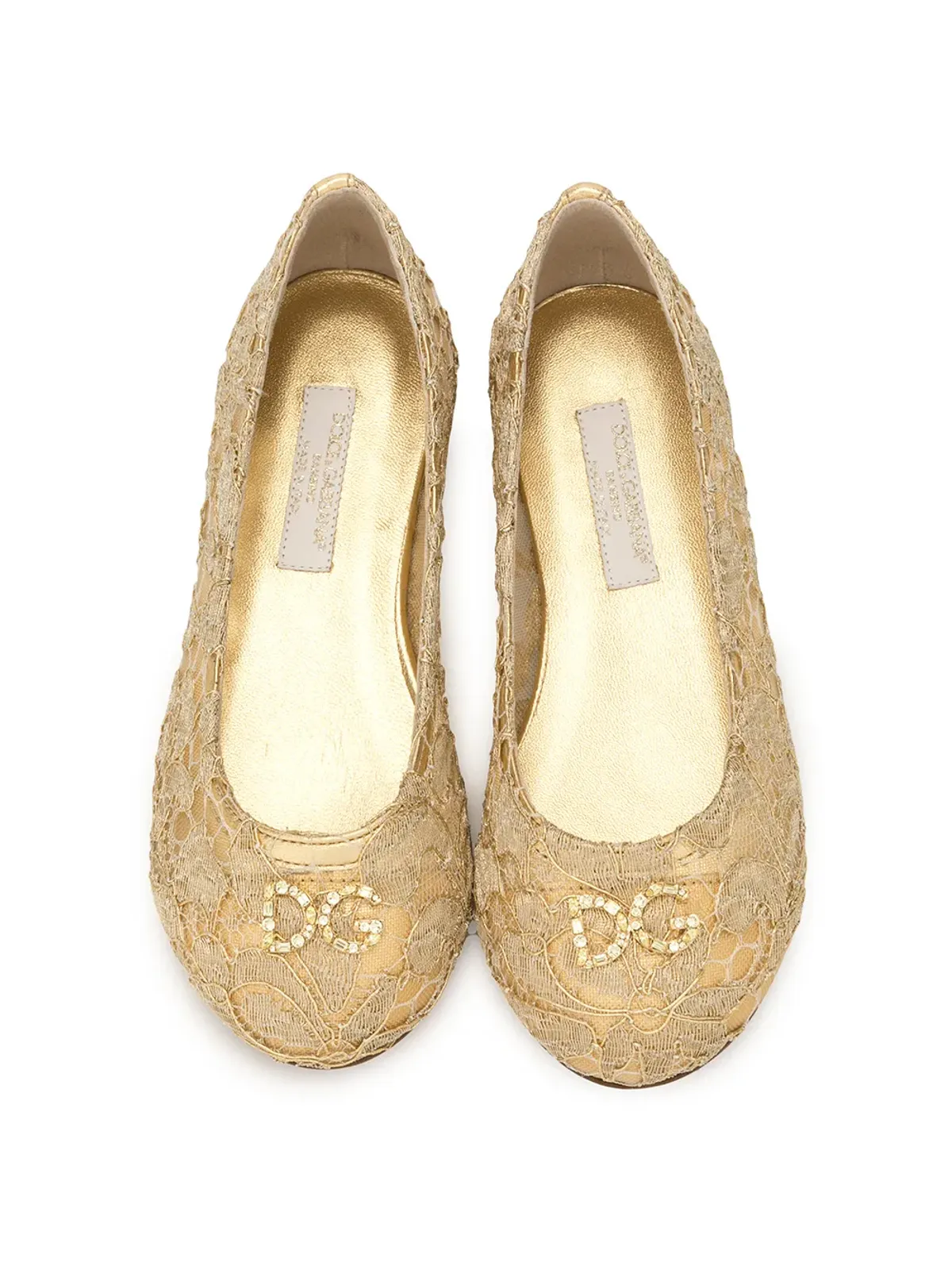 Dolce & Gabbana Kids ラミネーテッドレース バレエシューズ - ゴールド - 画像3
