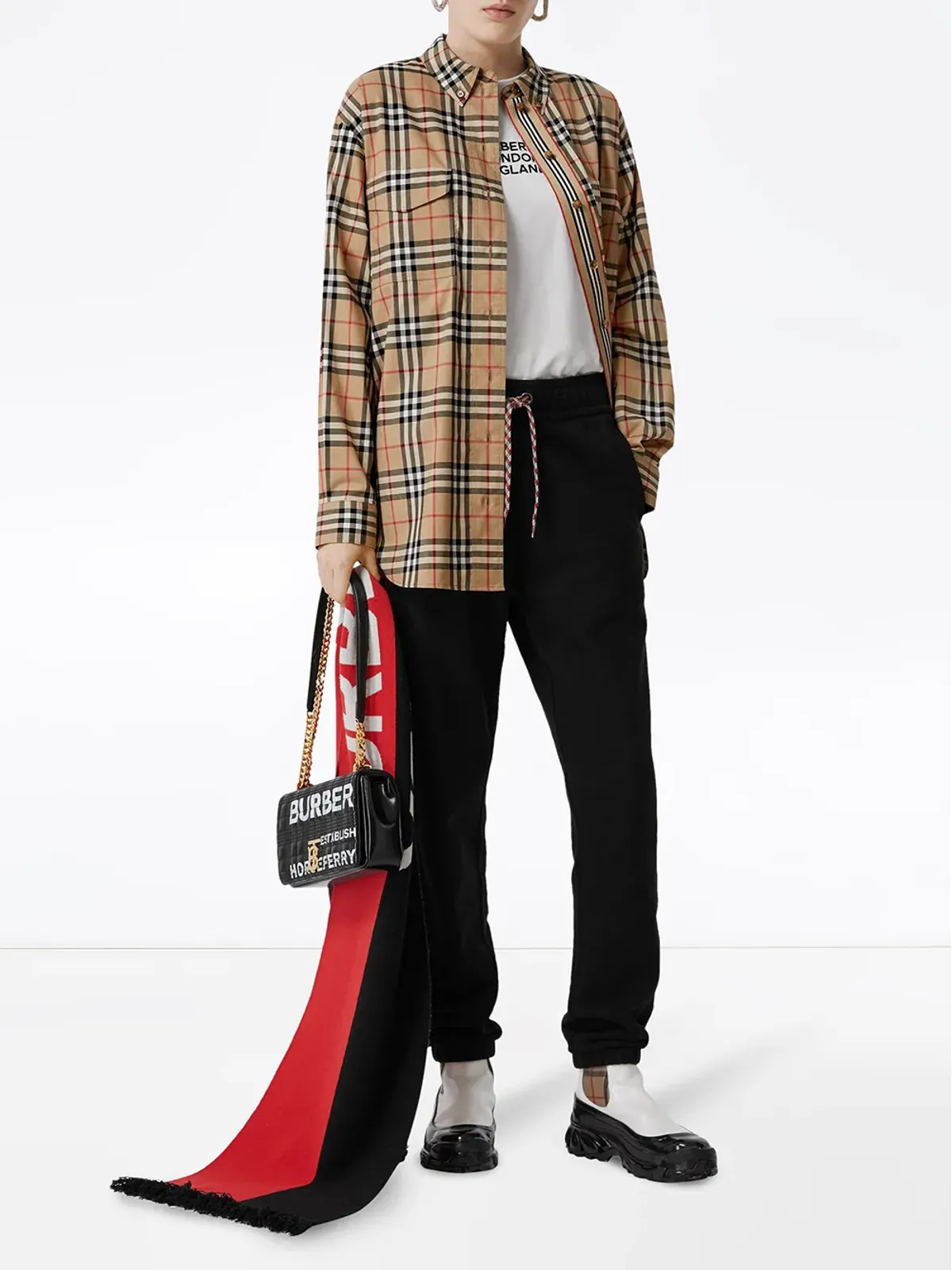 Burberry Vintage Check Stretch Cotton Oversized Shirt - Neutrals - 画像2