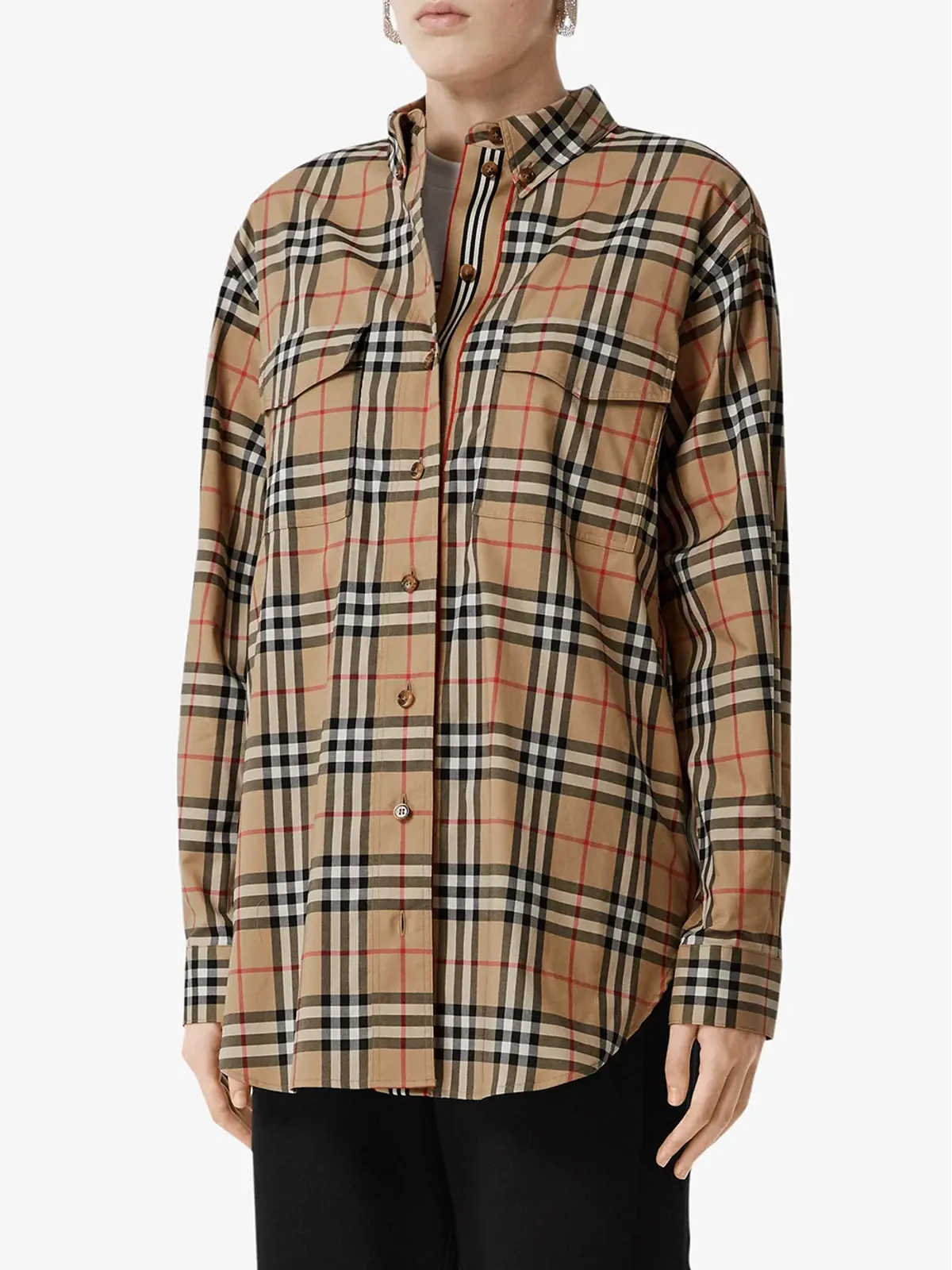 Burberry Vintage Check Stretch Cotton Oversized Shirt - Neutrals - 画像3