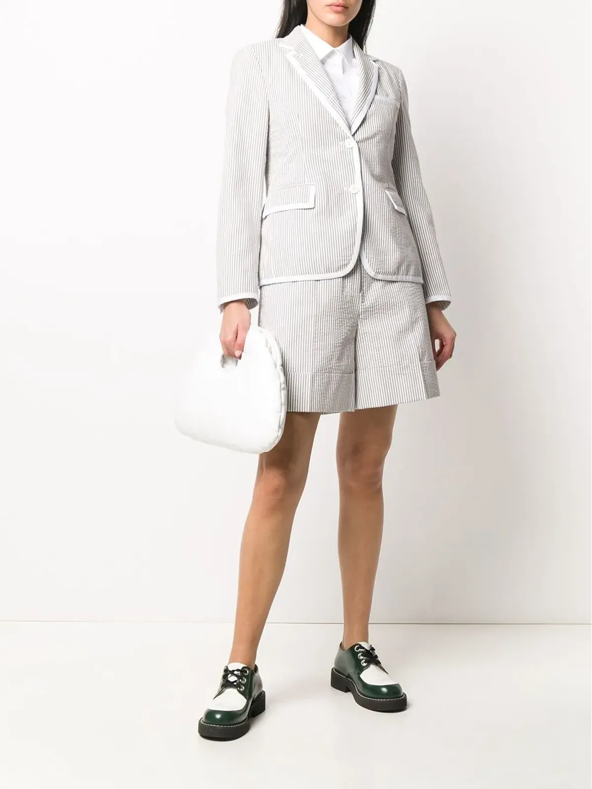 Thom Browne ハイウエスト シアサッカーショーツ - グレー - 画像2