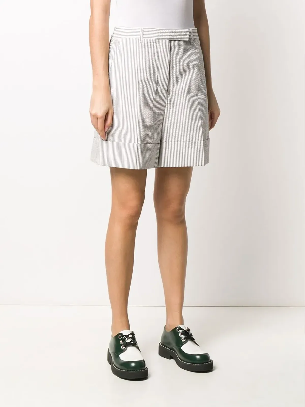 Thom Browne ハイウエスト シアサッカーショーツ - グレー - 画像3