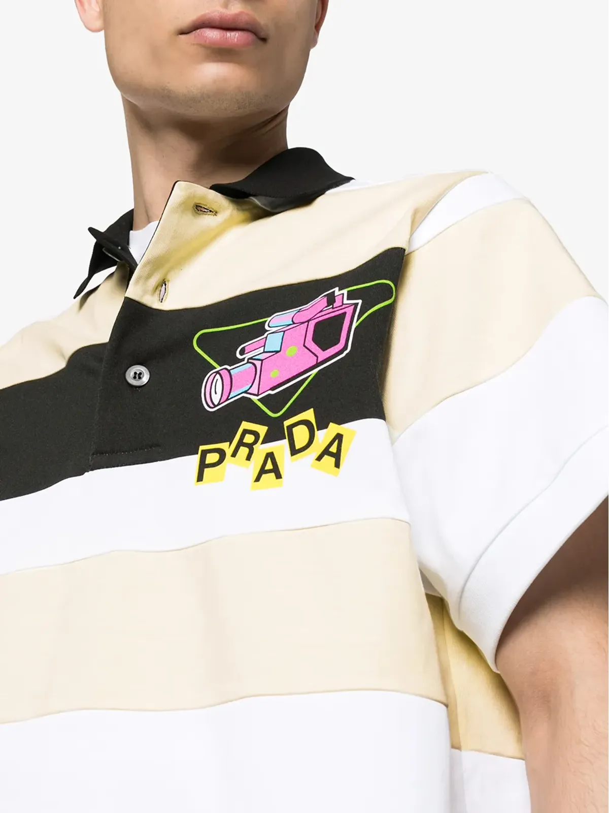 Prada ストライプ カメラ ロゴ ポロシャツ - 画像5