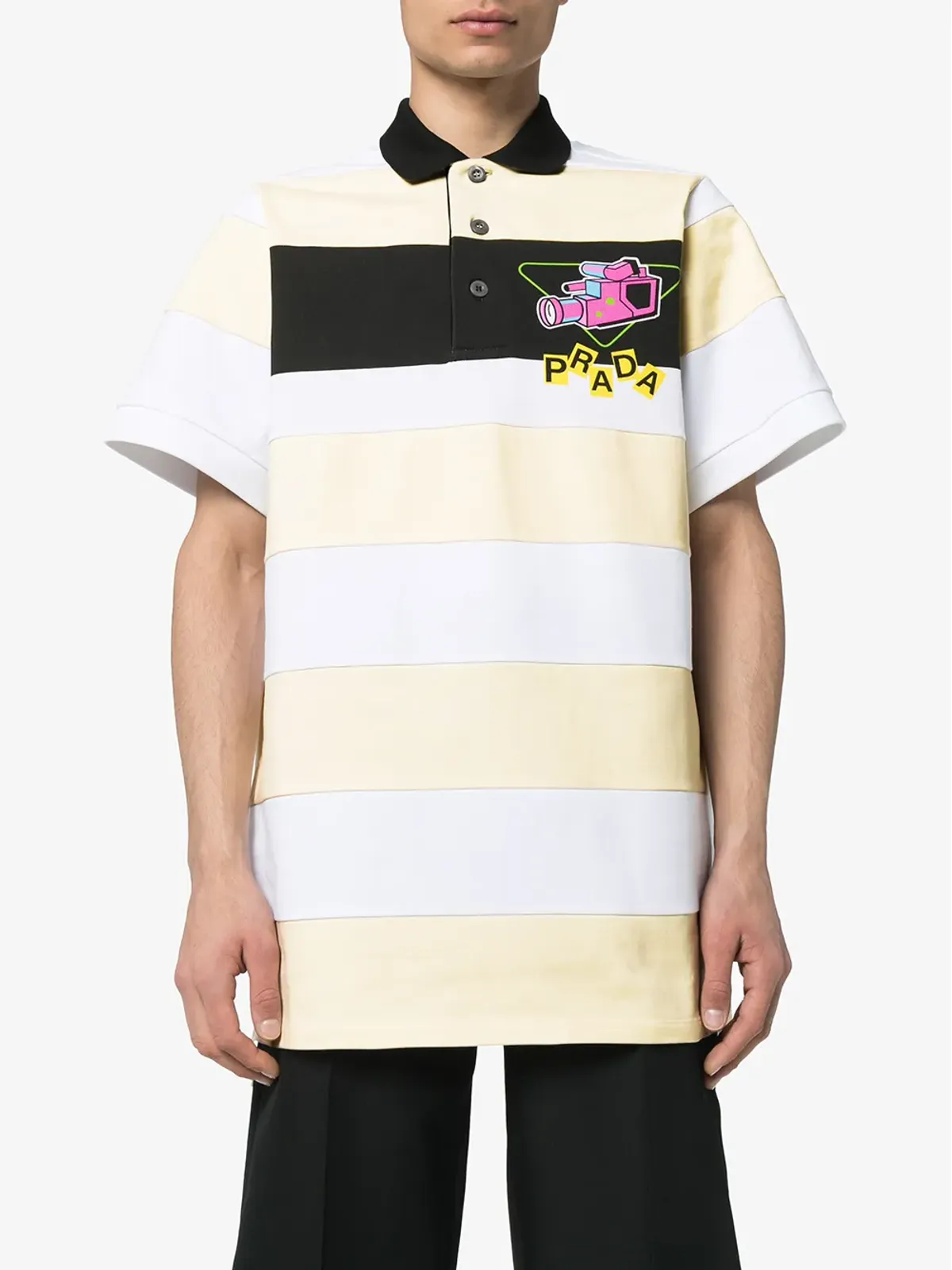 Prada ストライプ カメラ ロゴ ポロシャツ - 画像3