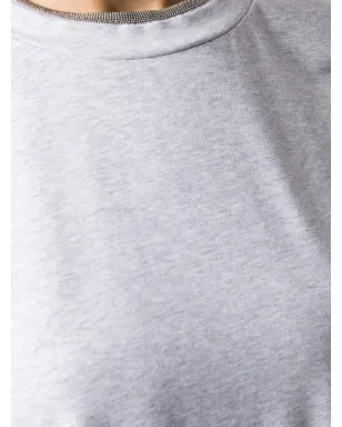 Brunello Cucinelli ラウンドネック・ビーズ付きTシャツ（グレー） - サムネイル5
