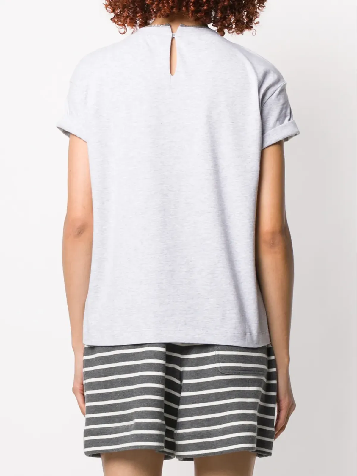 Brunello Cucinelli ラウンドネック・ビーズ付きTシャツ（グレー） - 画像4
