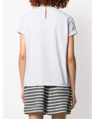 Brunello Cucinelli ラウンドネック・ビーズ付きTシャツ（グレー） - サムネイル4