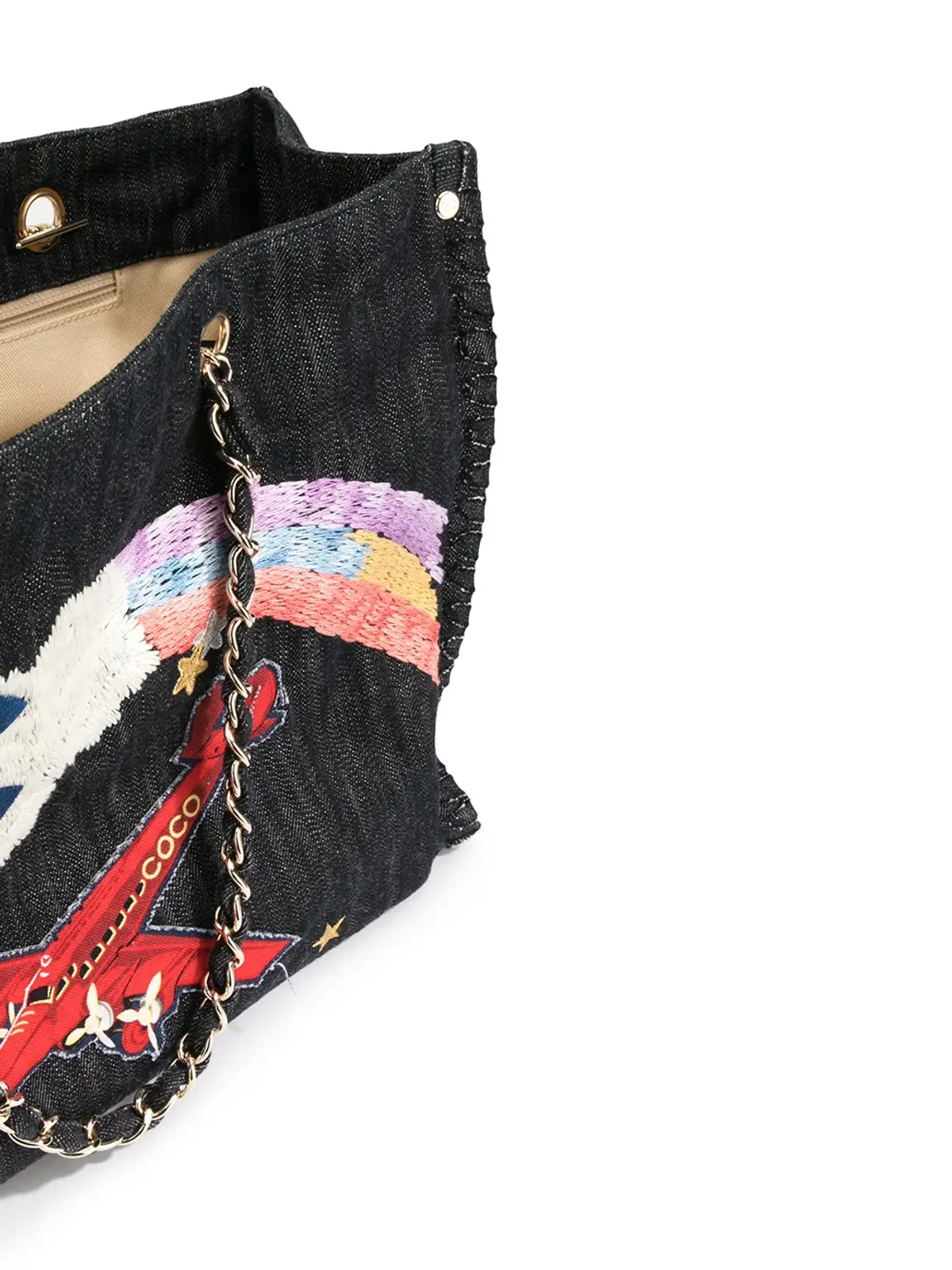 CHANEL Pre-Owned 虹色の飛行機刺繍トート - 画像5