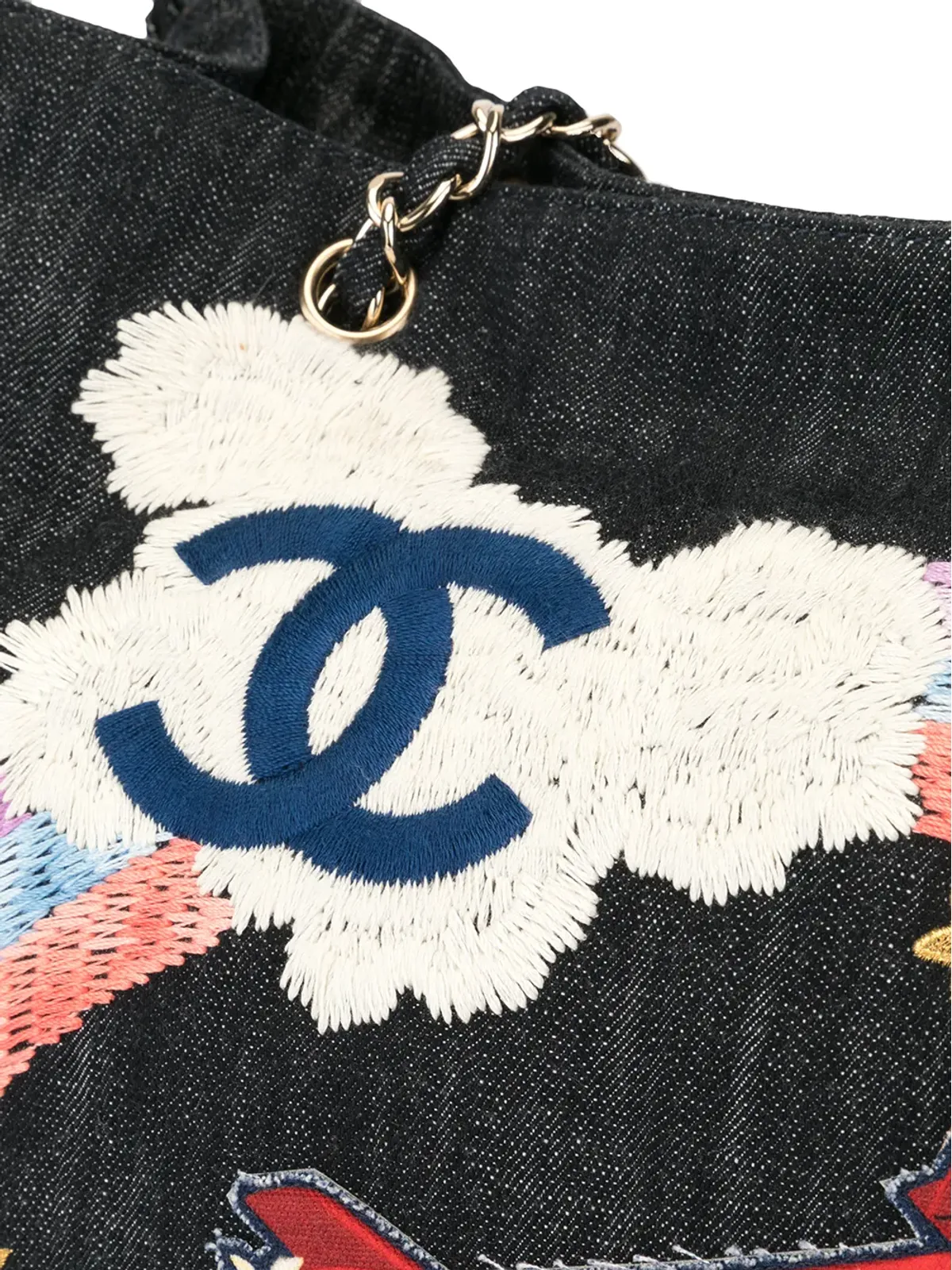CHANEL Pre-Owned 虹色の飛行機刺繍トート - 画像4