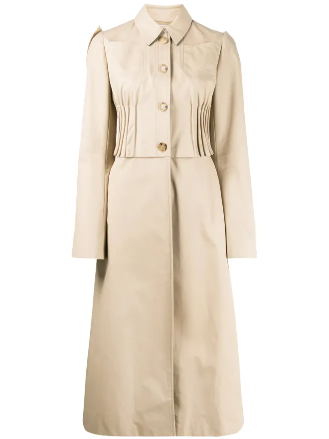 Nina Ricci Nina Ricci pleated detail flared single-breasted coat - Neutralsの商品画像