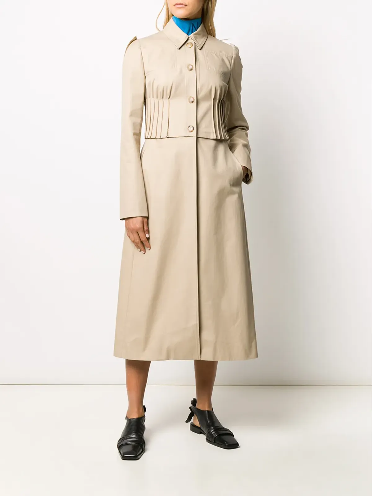 Nina Ricci pleated detail flared single-breasted coat - Neutrals - 画像2