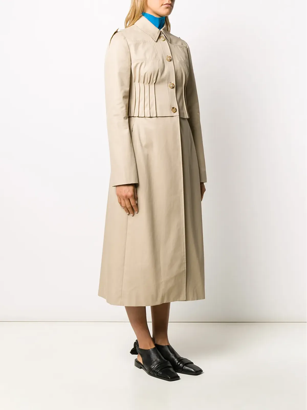Nina Ricci pleated detail flared single-breasted coat - Neutrals - 画像3