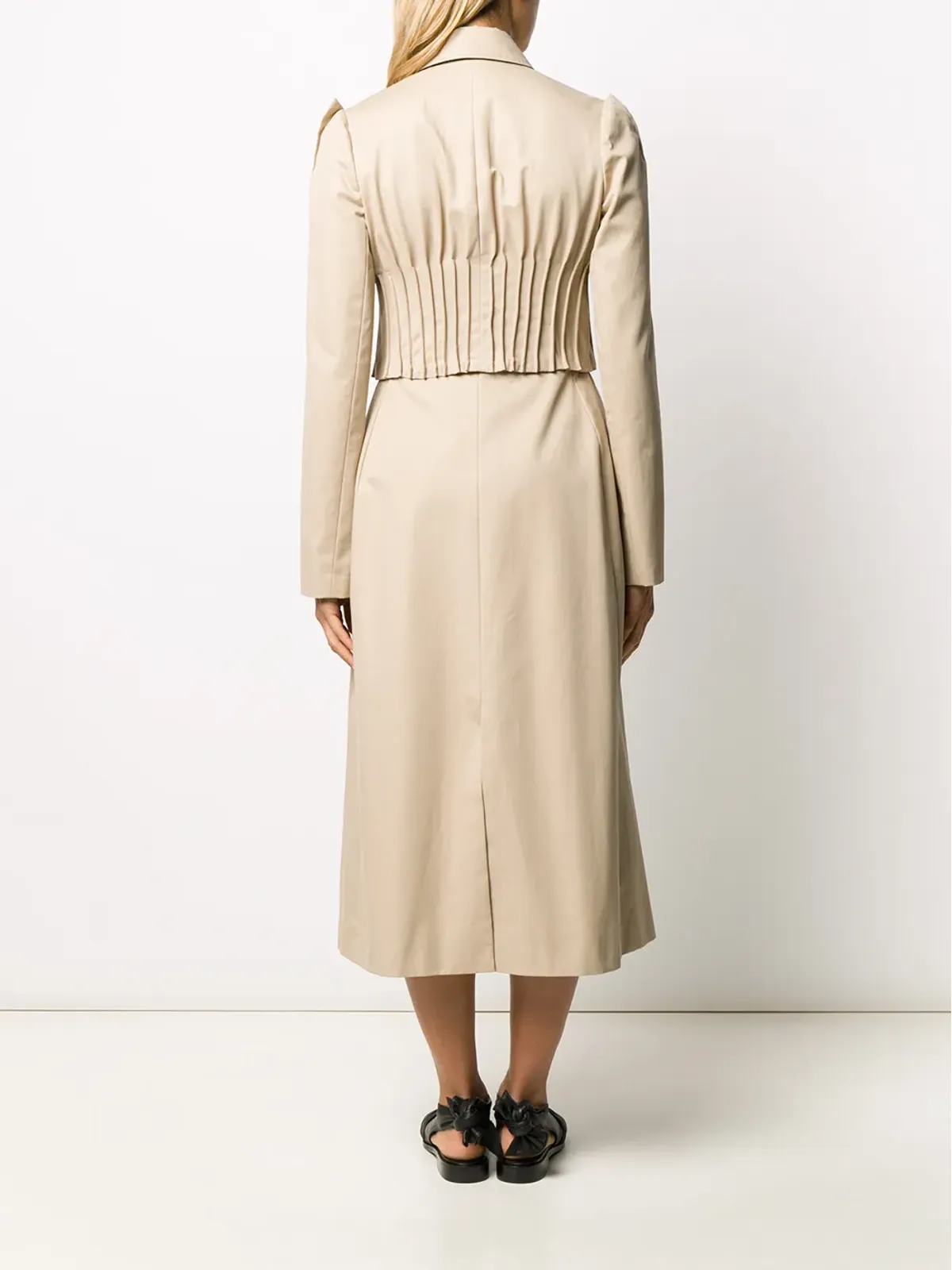 Nina Ricci pleated detail flared single-breasted coat - Neutrals - 画像4