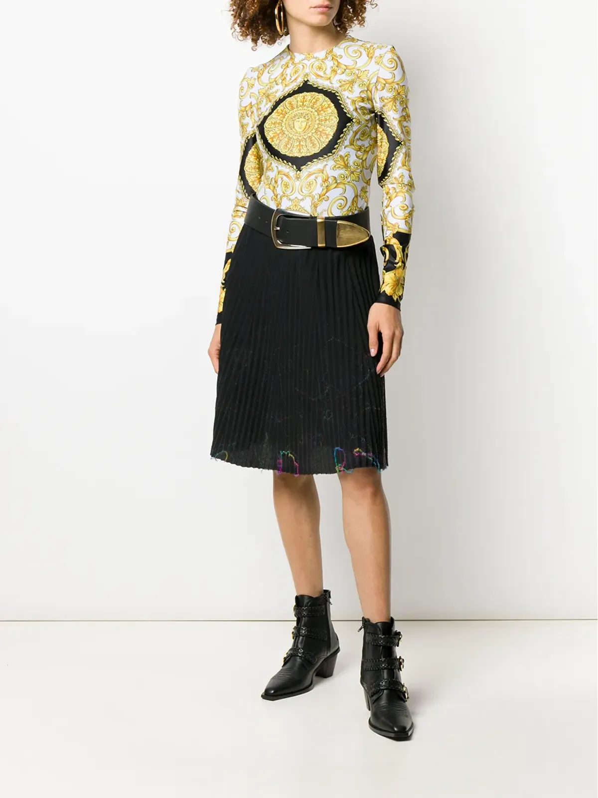 Versace Pre-Owned 1990年代 糸装飾プリーツスカート - ブラック - 画像2