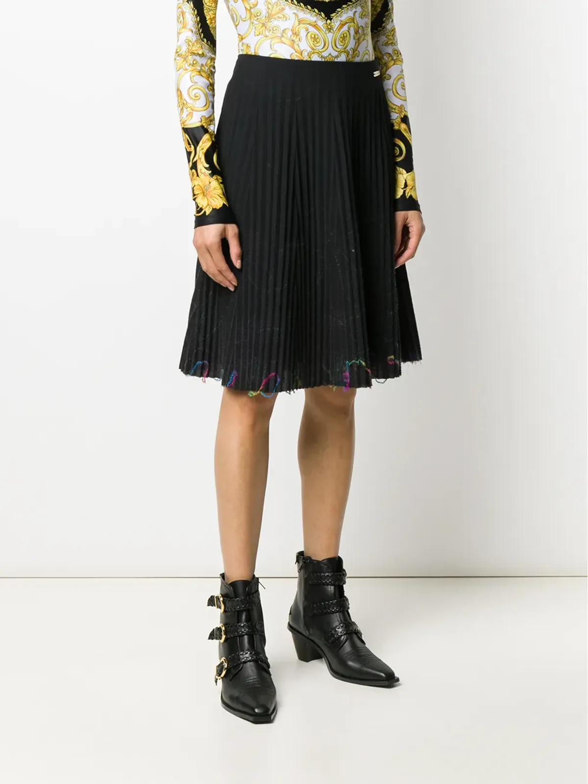 Versace Pre-Owned 1990年代 糸装飾プリーツスカート - ブラック - 画像3