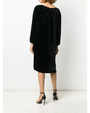 Saint Laurent Pre-Owned 1990年代 ギャザー細部ベルベットドレス - サムネイル4