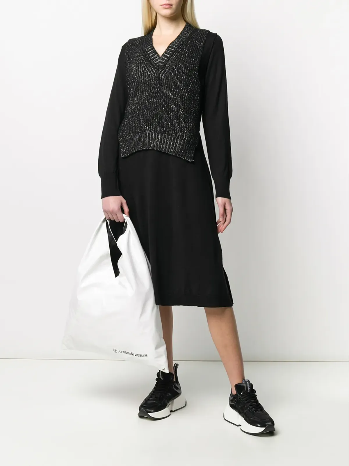 MM6 Maison Margiela スプライスビブパネルドレス - ブラック - 画像2