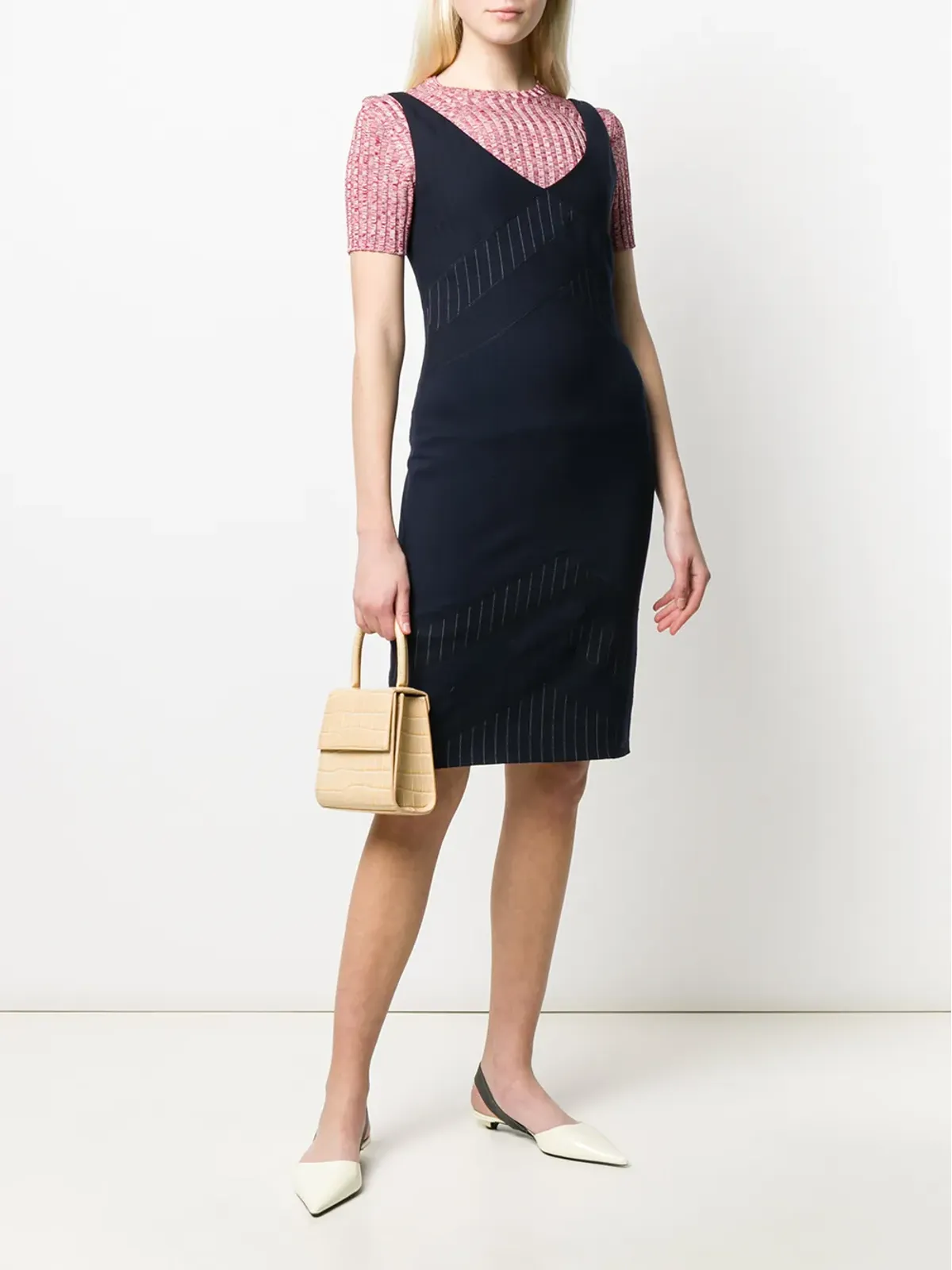 Christian Dior Pre-Owned 2000s ピンストライプ パネルドレス - ブルー - 画像2