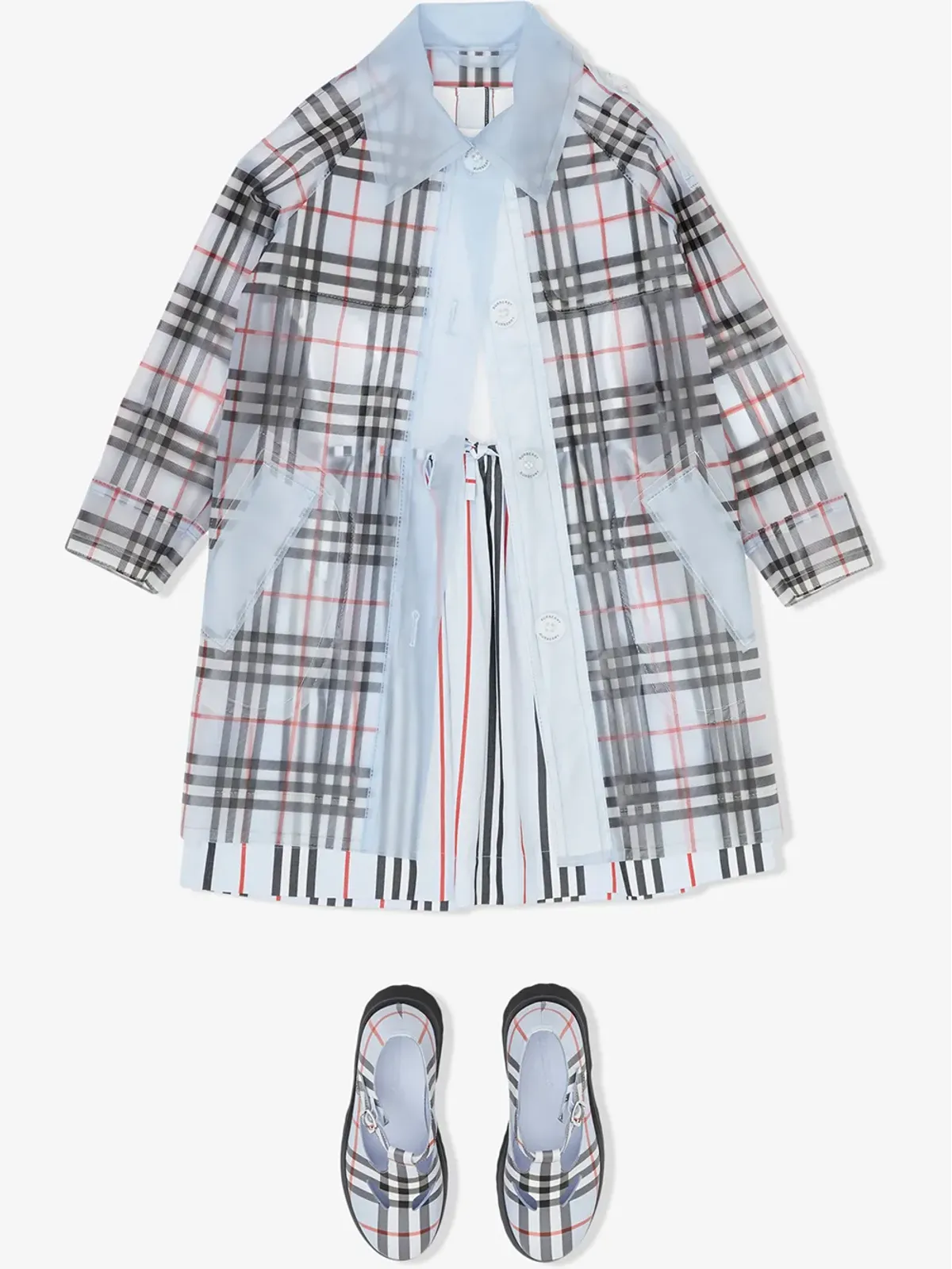 Burberry Kids チェック柄防水トレンチコート - 画像2